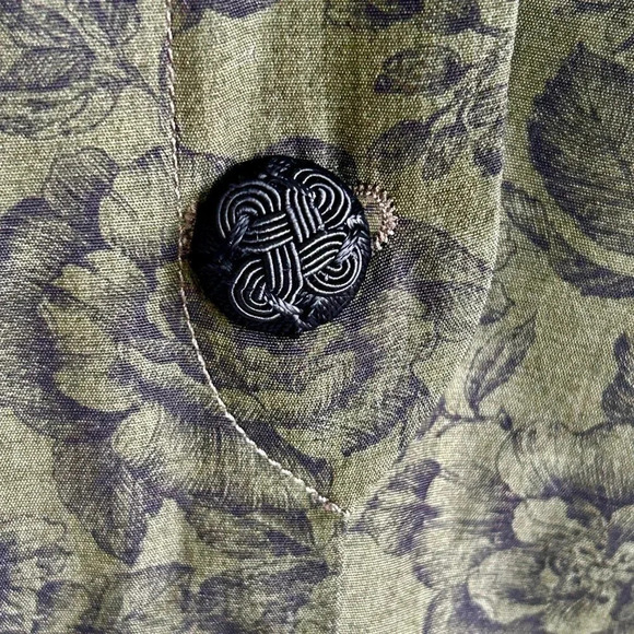 Kasper for ASL Vintage Green Black Roses Tunic Blazer Skirt Suit Size 10 - Picture 9 of 11